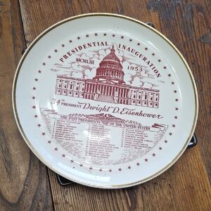 Dwight D. Eisenhower Commemorative Ceramic Plate - White with Red Print